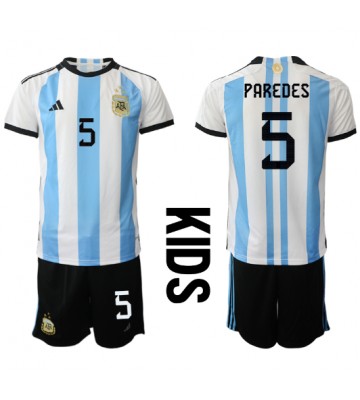 Maillot de foot Argentine Leandro Paredes #5 Domicile enfant Monde 2022 Manches Courte (+ pantalon court)